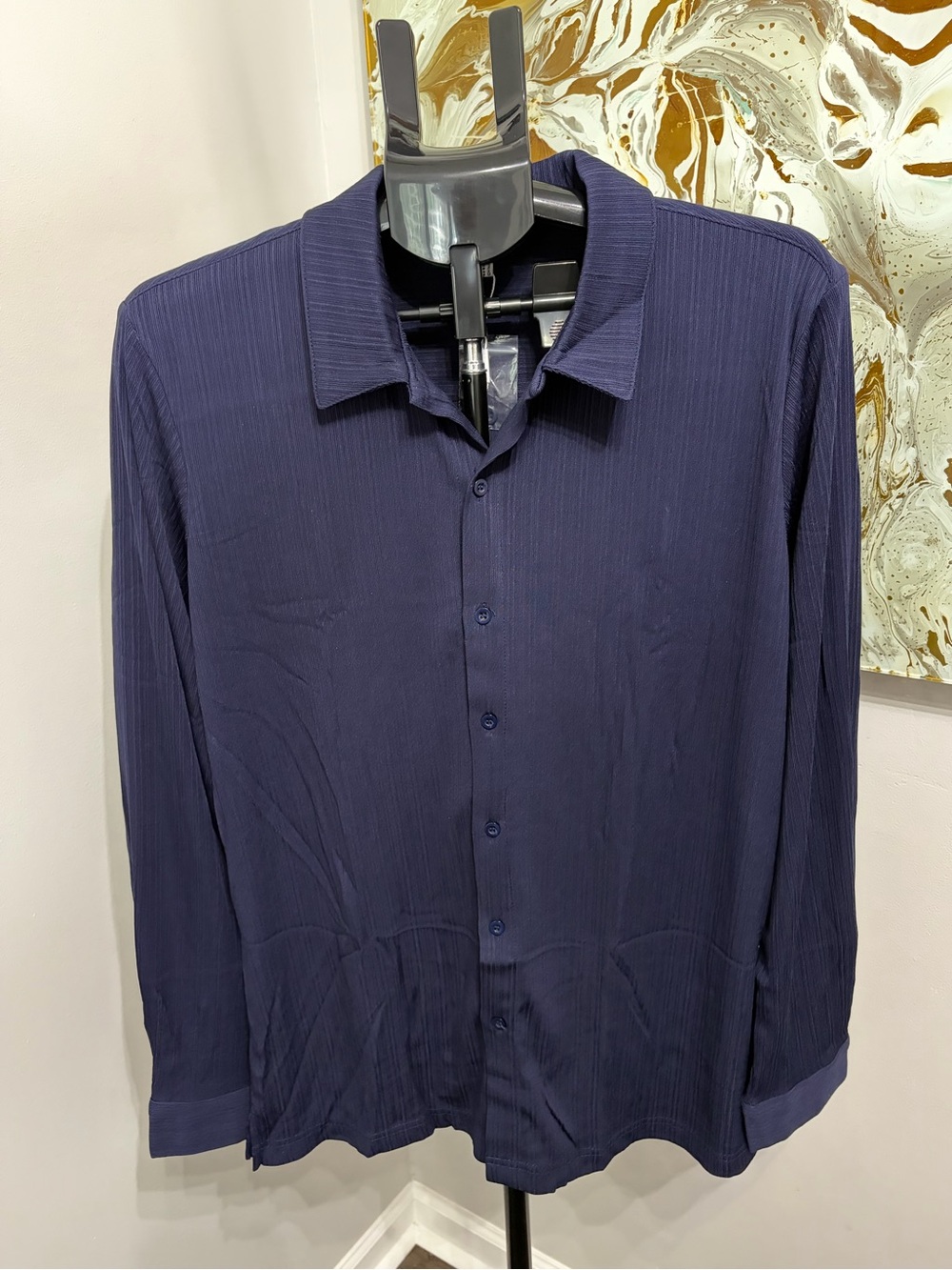 Men's Textured Navy Lightweight Shirt Jacket